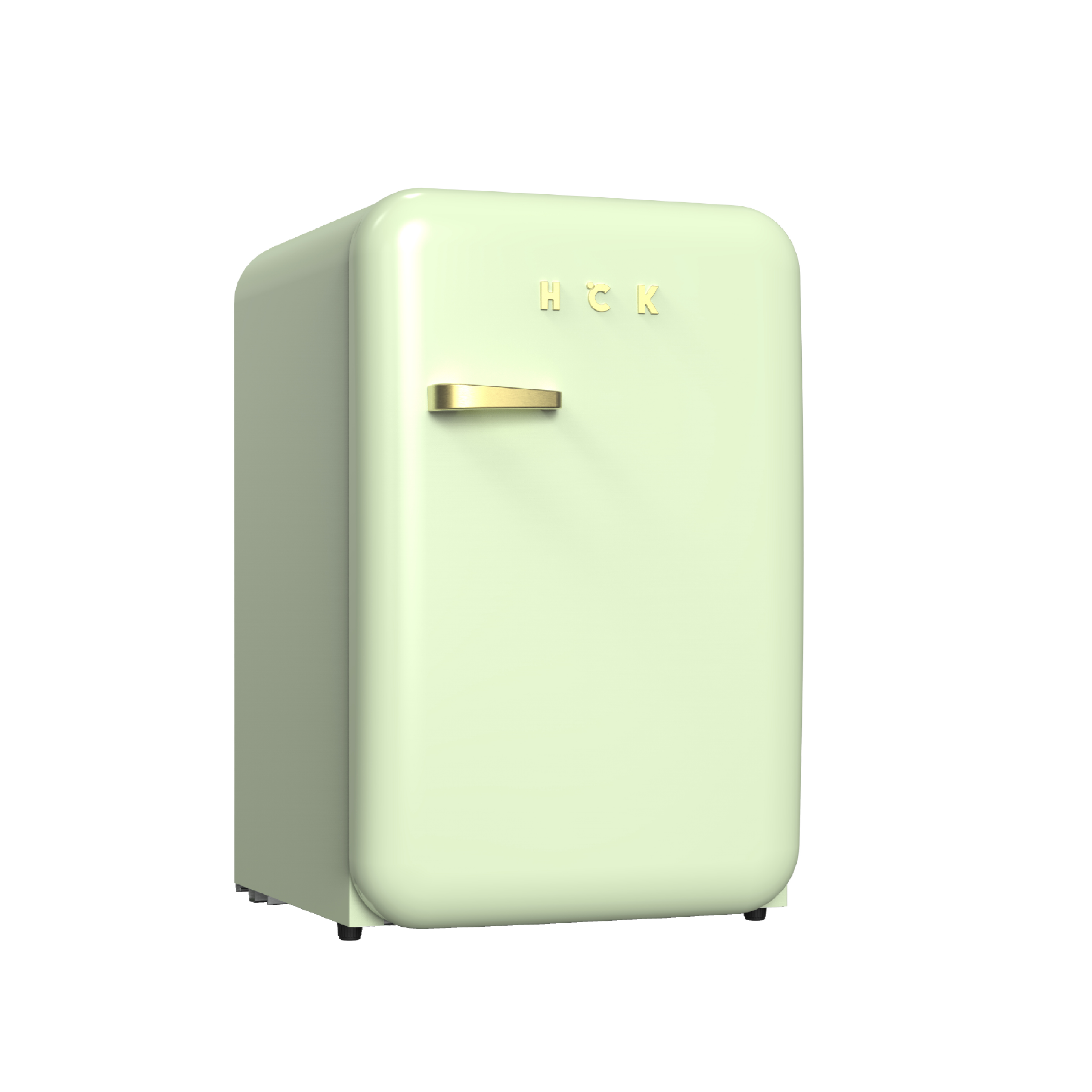 Side view of a 3.8 Cu Ft Mint Green Iconic Retro Fridge