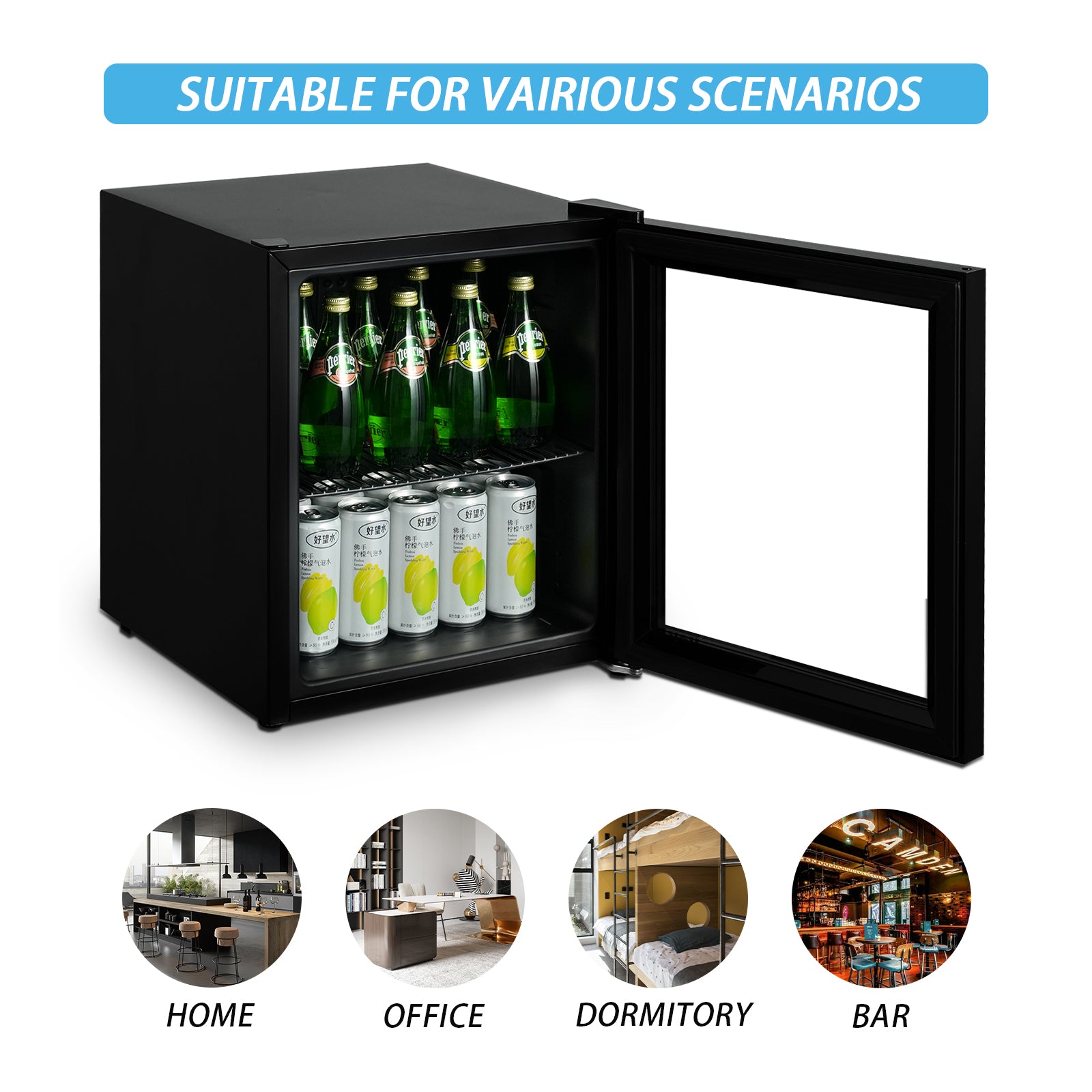 1.7 Cu Ft Beverage Refrigerator, Glass Door, Bar Fridge 