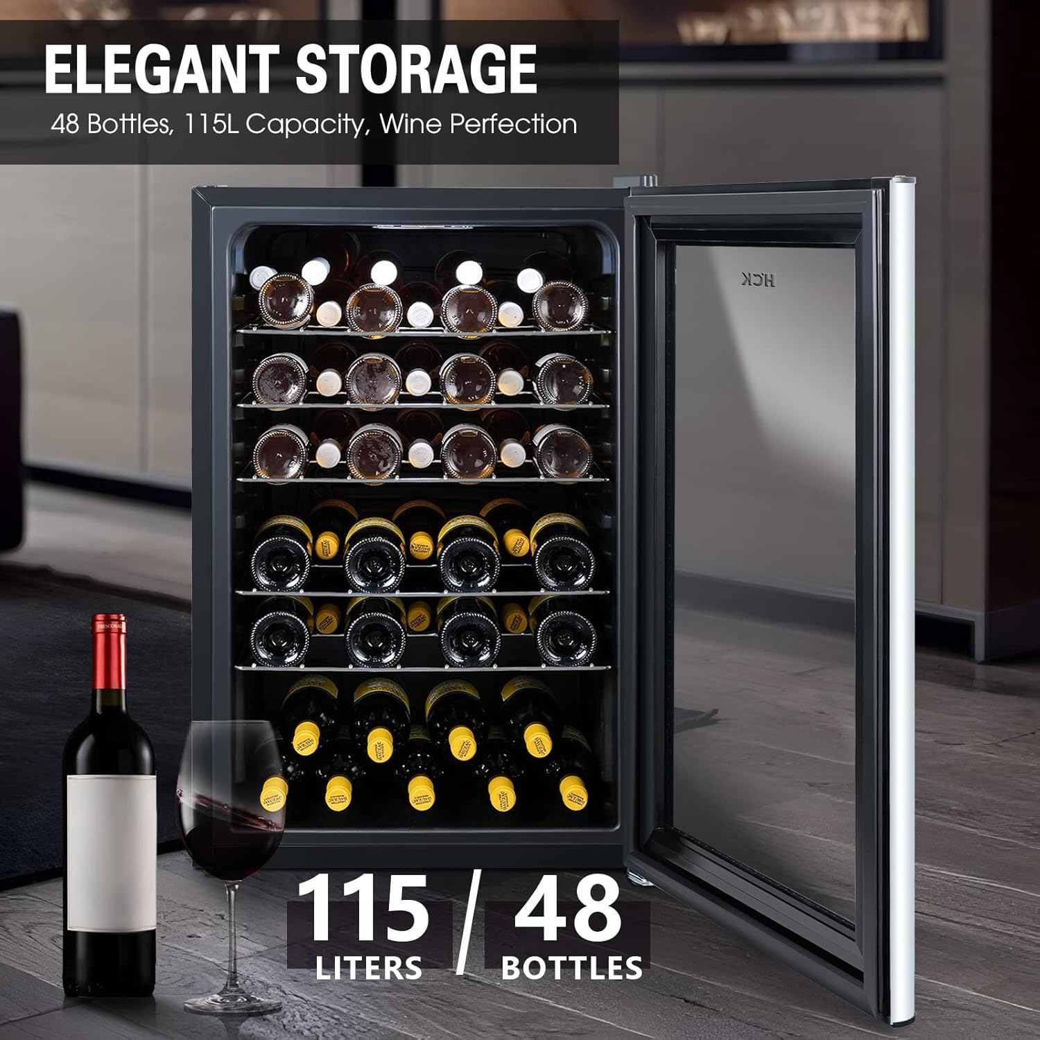 HCK 2.47 Cu Ft Wine Refrigerator Beverage Cooler with Glass Door 