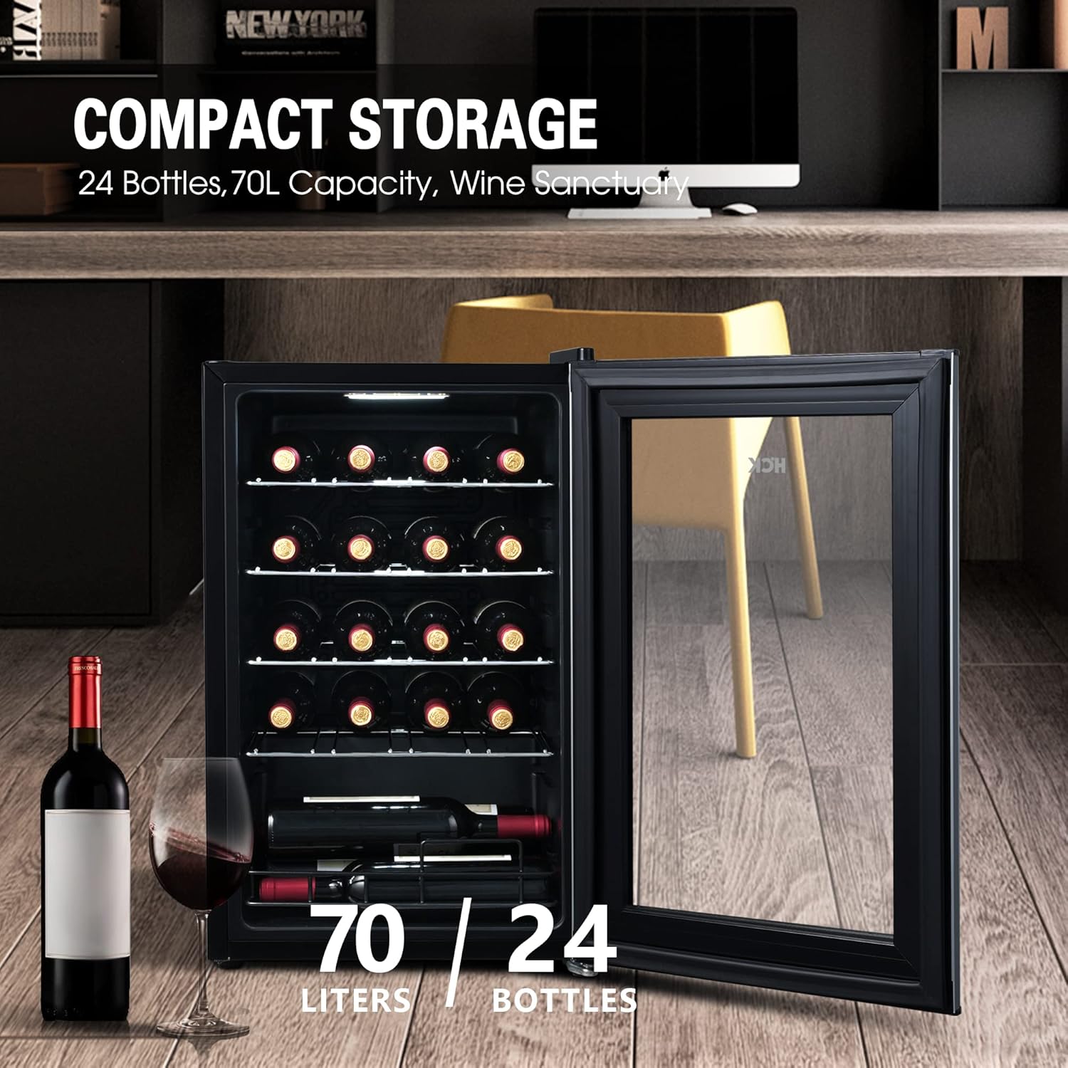 HCK 2.47 Cu Ft Wine Refrigerator Beverage Cooler with Glass Door 