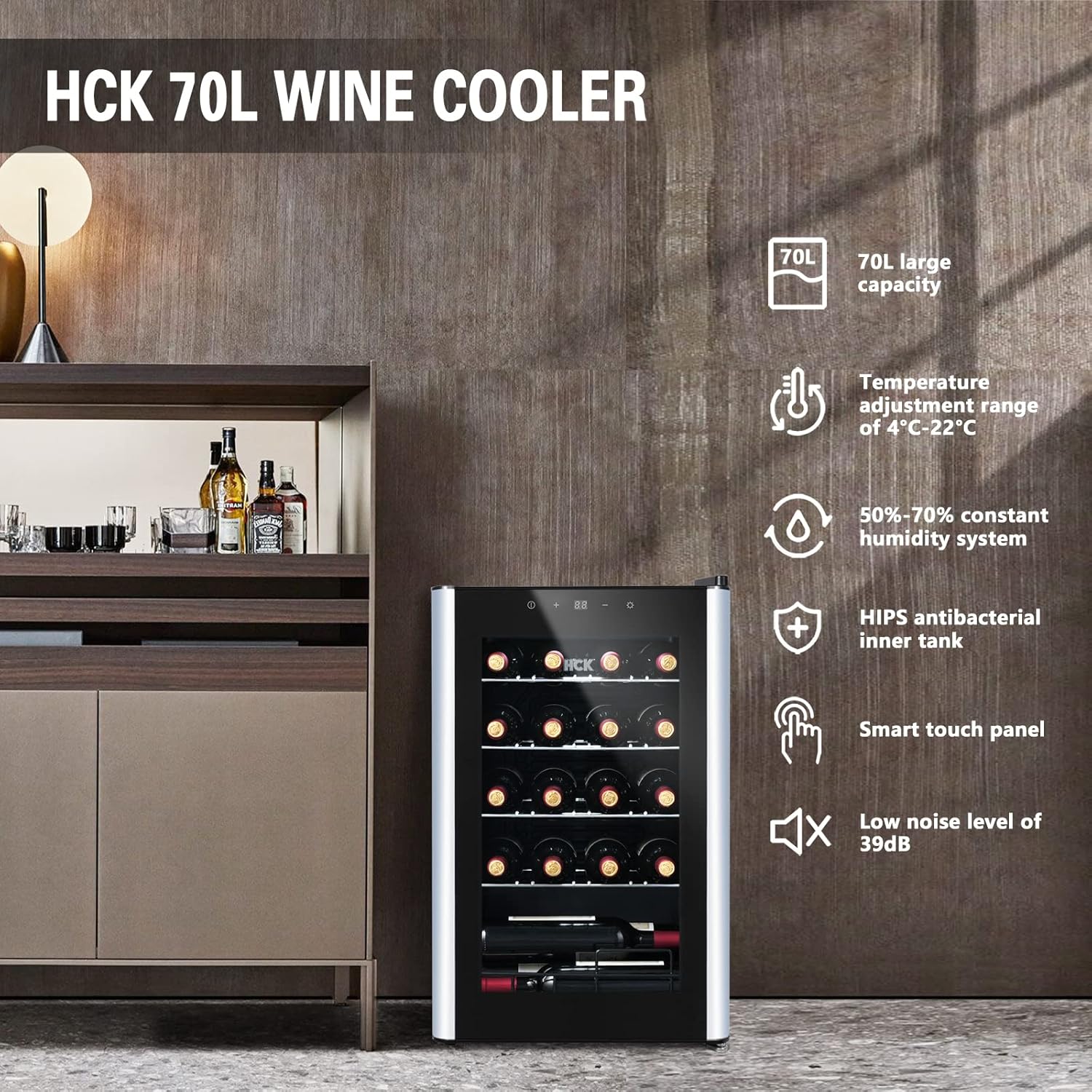 HCK 2.47 Cu Ft Wine Refrigerator Beverage Cooler with Glass Door 