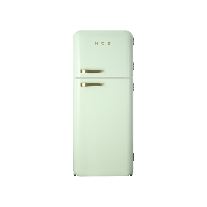 Front view of the 8.4 Cu Ft Mint Green Iconic Retro Fridge With Top Freezer