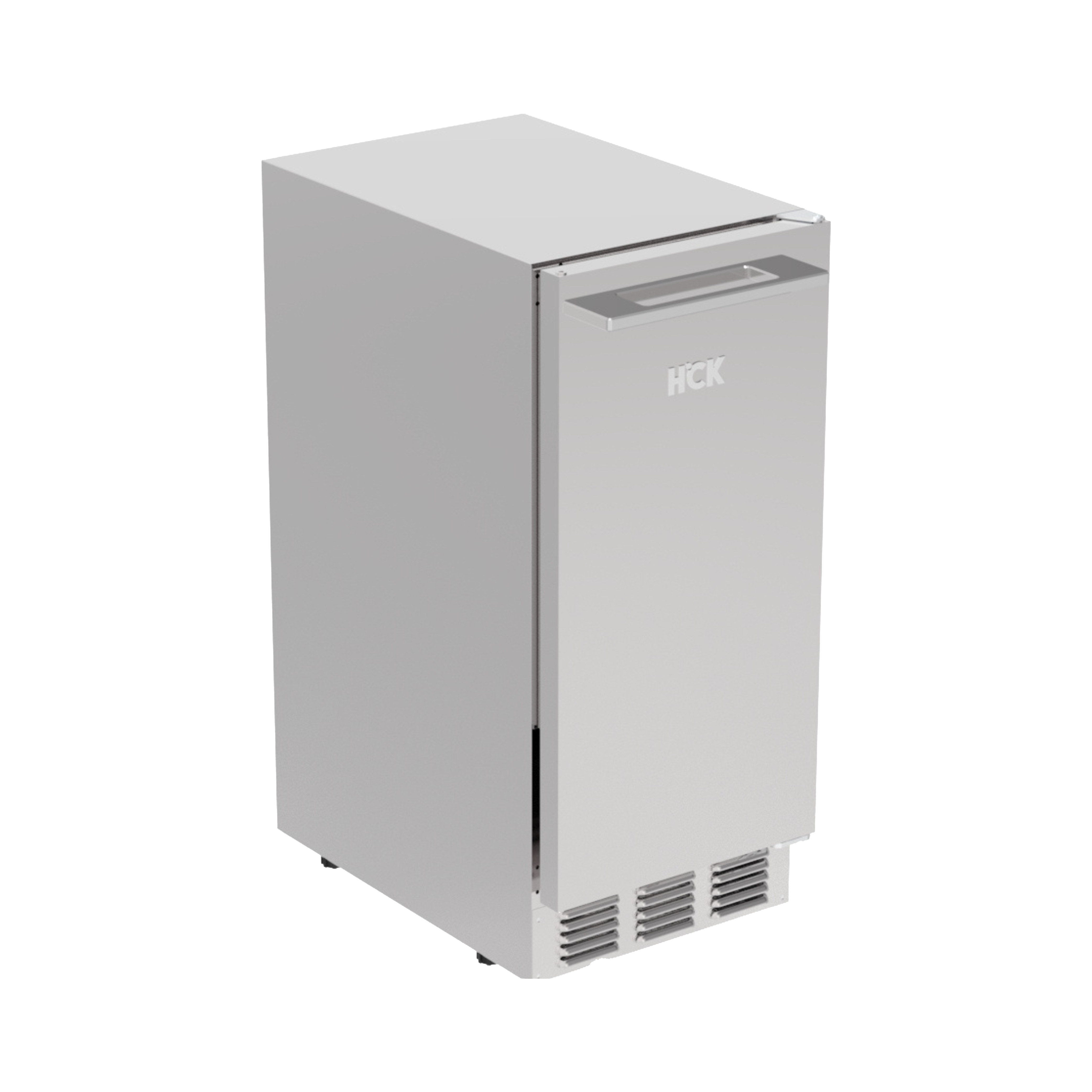 Side view of a 60 lbs Stainless Steel Outdoor Refrigerator Ice Maker