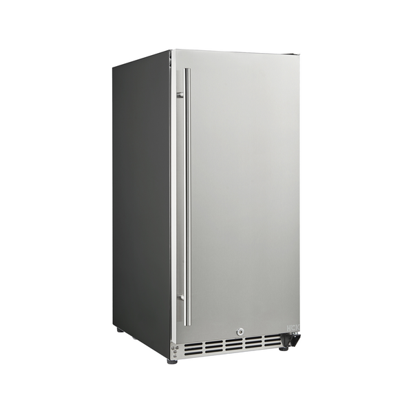 Side view of a 3.2 Cu Ft Black Outdoor Beverage Fridge 96 cans