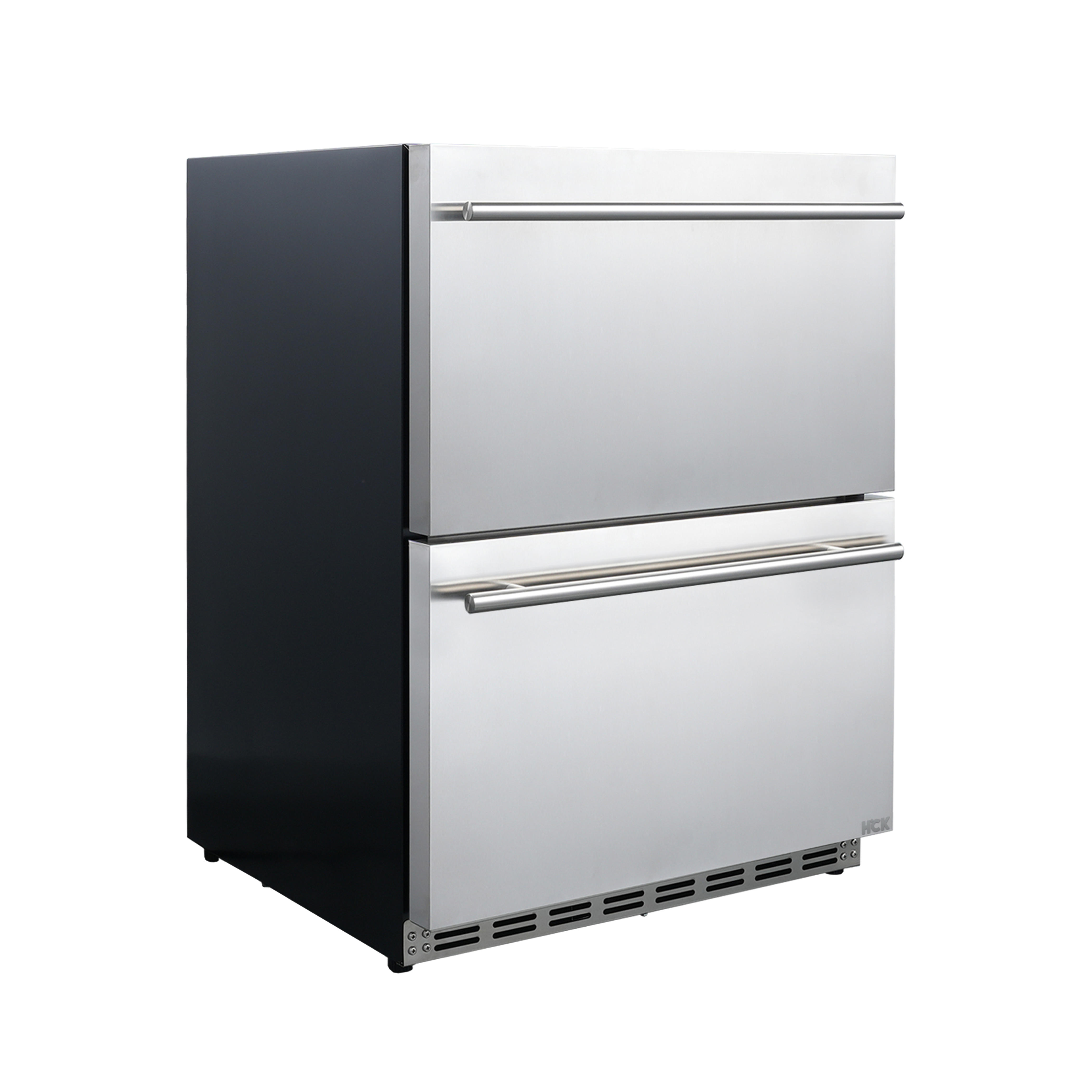 Side view of a Black 5.12 Cu Ft Outdoor Refrigerator with Drawer Design 160 cans