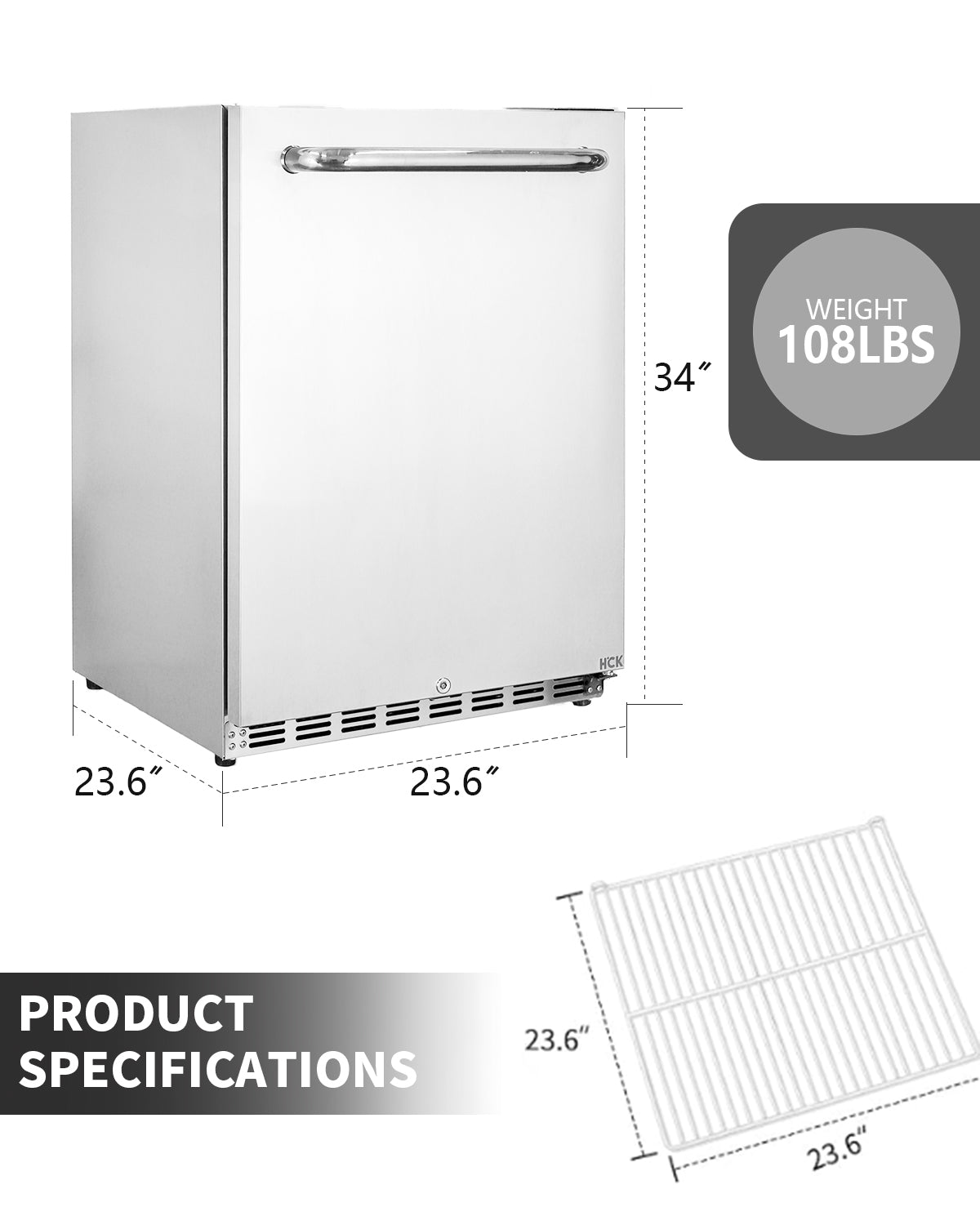 5.12 Cu Ft Undercounter Beverage Outdoor Refrigerator 161 Cans