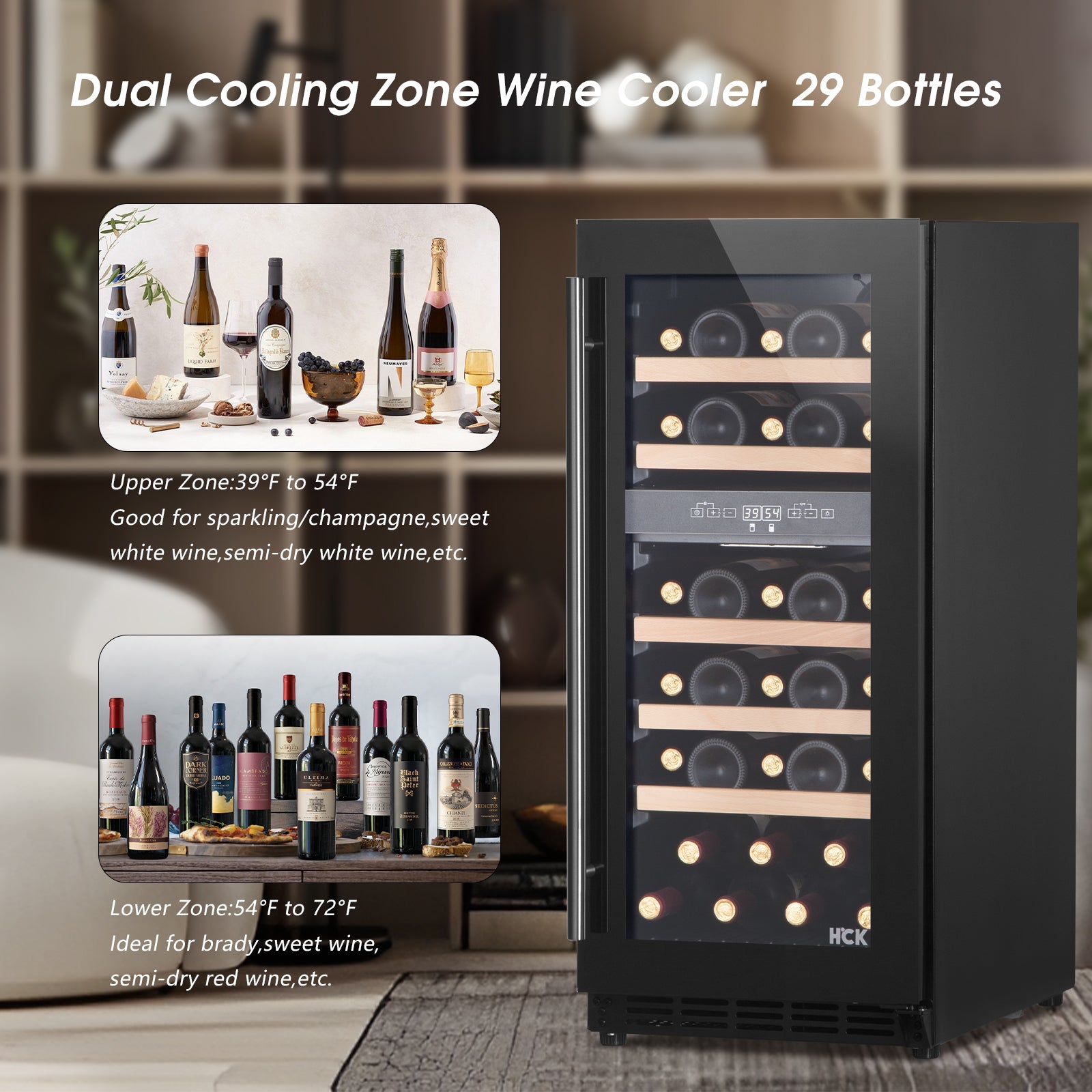 3.2 Cu Ft Freestanding Dual Zone Wine Cooler 29 bottles