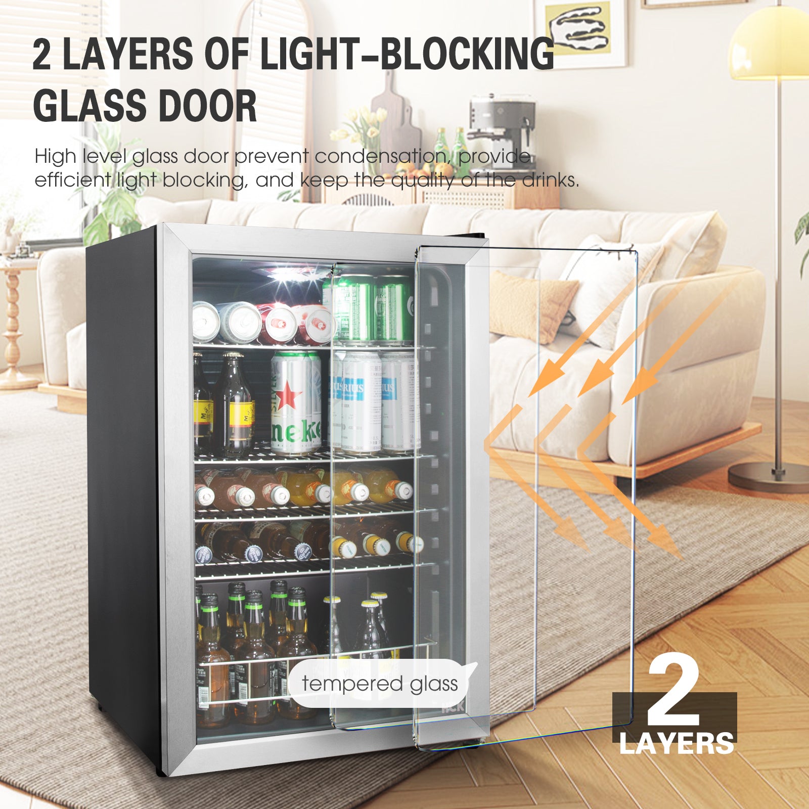 4.03 Cu.Ft Beer Fridge with Dual-Glazed Glass Door 