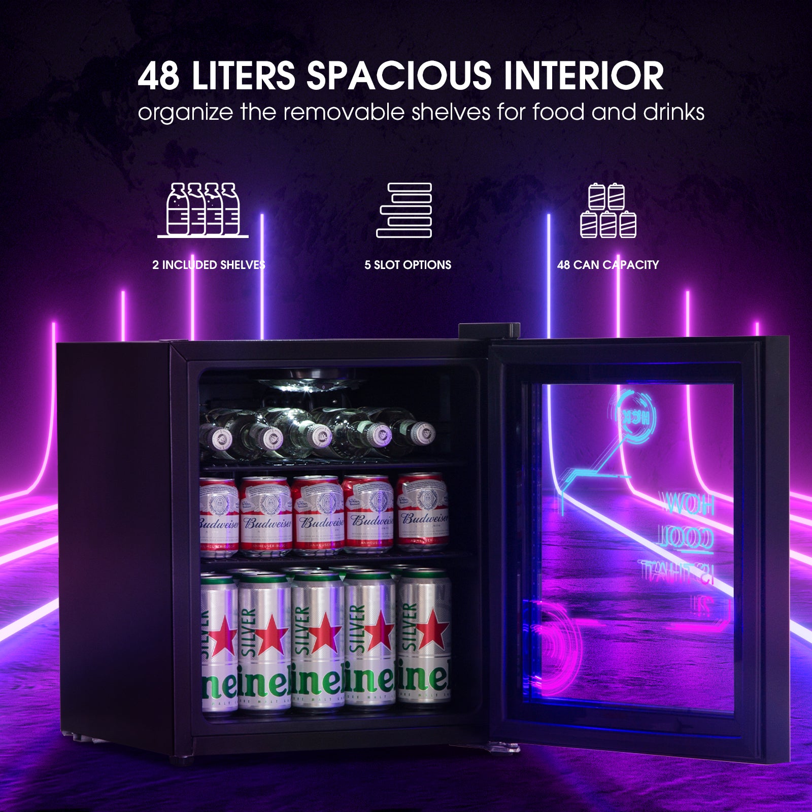 1.7 Cu Ft Mini Fridge with Glass Door 