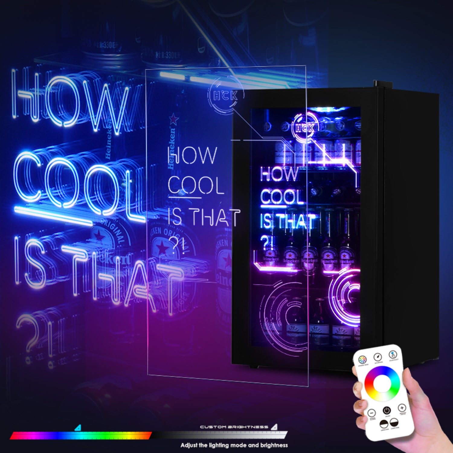 HCK 98L Cyberpunk Kühlschrank Glastür Getränkekühlschrank Bar-Kühlschrank