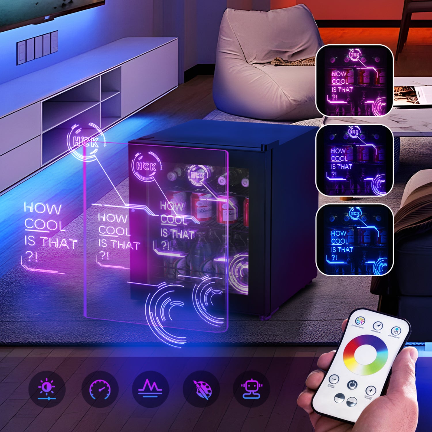 HCK 48L Cyberpunk Mini-Kühlschrank Bar-Kühlschrank