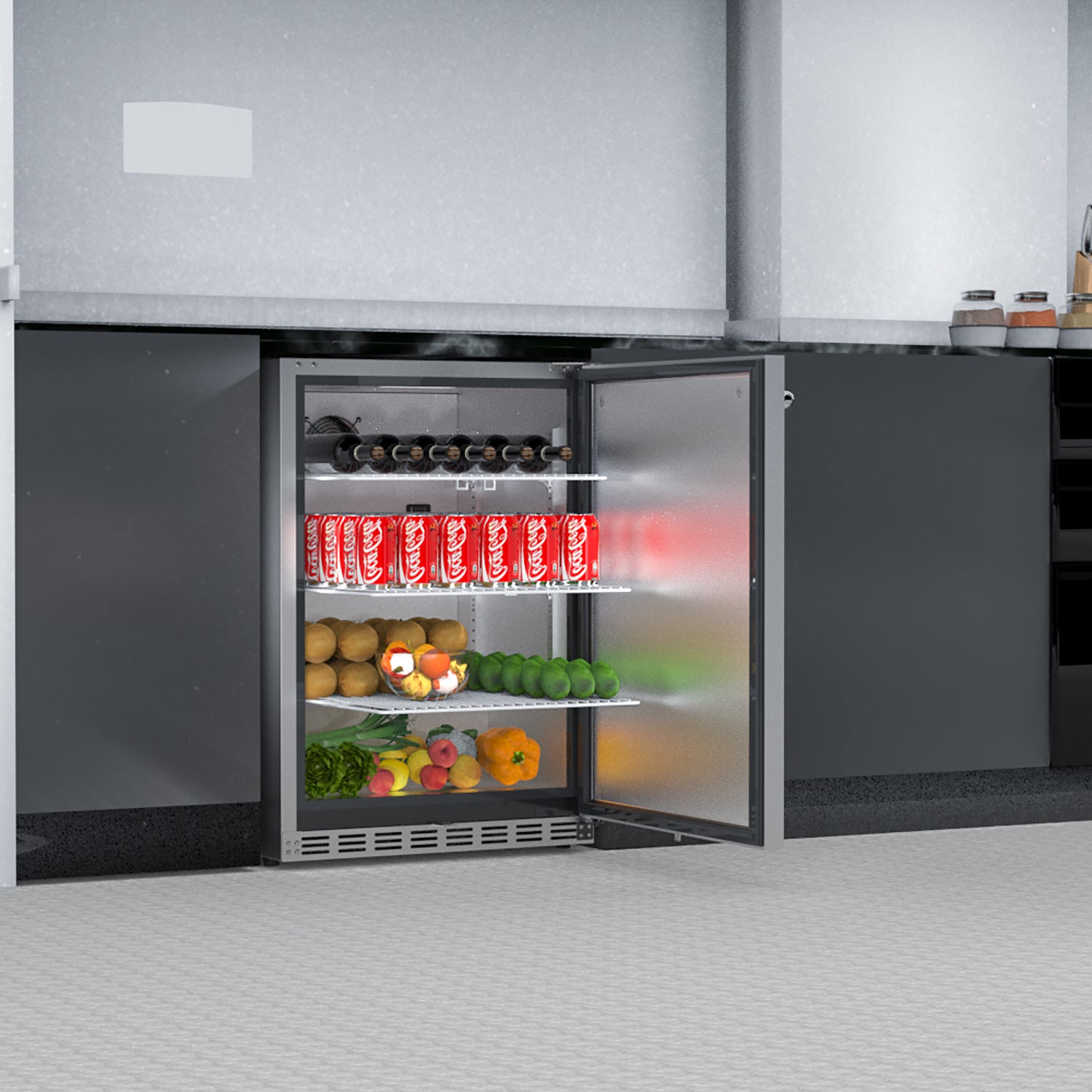 HCK 5.12 Cu.Ft 161 cans Indoor/Outdoor Refrigerator, Built-in Beverage Cooler with Reversible Door, Stainless Steel - C150