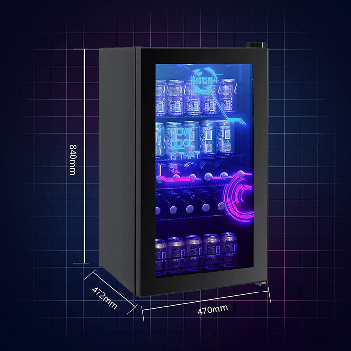 HCK Beverage refrigerator (98L), Cyberpunk Freestanding Fridge with Pink and Blue Lights, for Bar and Party (Black) - SC - 98B