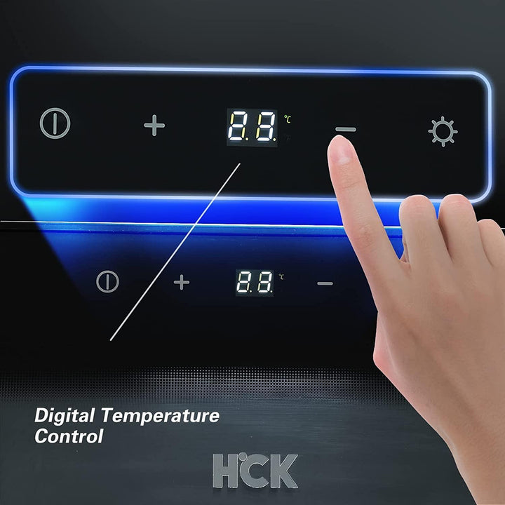 HCK Weinkühlschrank, 115 Liter, Vollglas-Designtür mit Touchpanel,  Kühlzonen 4-22℃, Weinschrank für den Gewerblichen Einsatz, Schwarz - ‎SC-130B-E