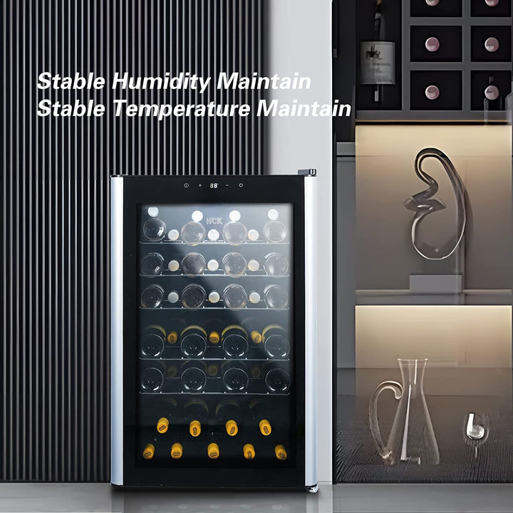 HCK Weinkühlschrank, 115 Liter, Vollglas-Designtür mit Touchpanel,  Kühlzonen 4-22℃, Weinschrank für den Gewerblichen Einsatz, Schwarz - ‎SC-130B-E